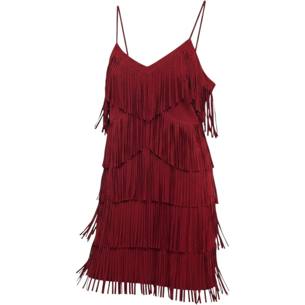 Idyllwind Miranda Lambert Red Faux Suede Tiered Fringe Stretch Dress Large L